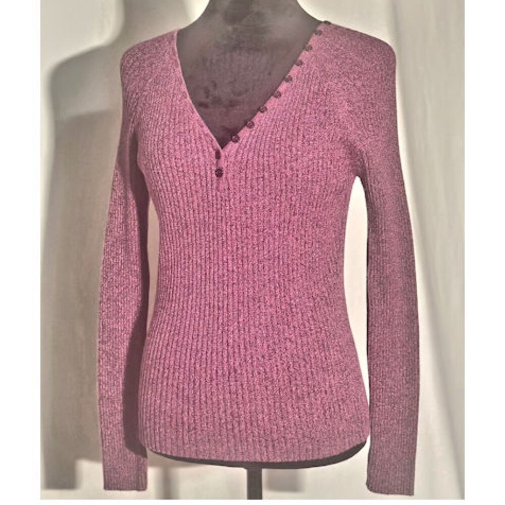 Reference Point Pink V-Neck Ribbed Sweater, Large - Picture 8 of 8